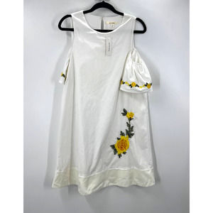 Miami Boutique Mini Dress Cold Shoulder Yellow Embroidered Floral NWT Small